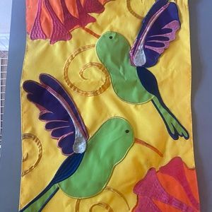 Garden flag with 3D hummingbirds